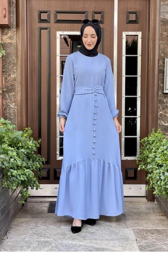 Vorne Geknöpftes Rüschenkleid Babyblau 1519-01 Babyblau 1519-01