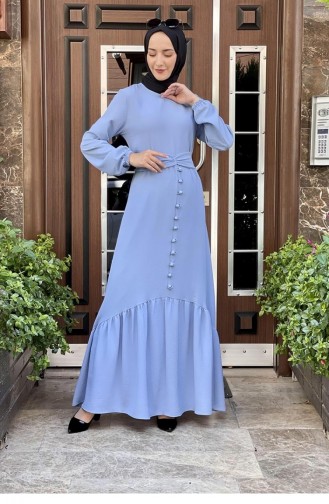 Vorne Geknöpftes Rüschenkleid Babyblau 1519-01 Babyblau 1519-01