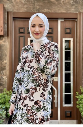 Desenli Tesettür Elbise Vizon