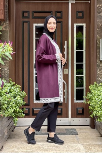 Yaka Detaylı Kimono Mürdüm