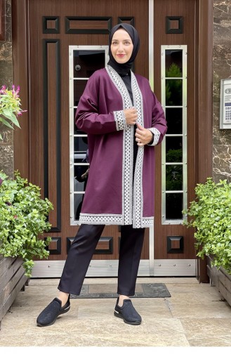 Yaka Detaylı Kimono Mürdüm