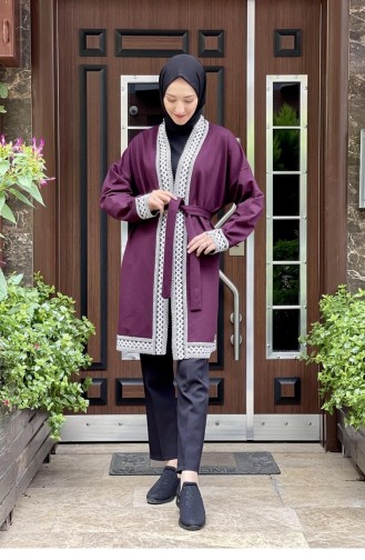 Yaka Detaylı Kimono Mürdüm