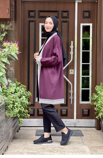 Yaka Detaylı Kimono Mürdüm