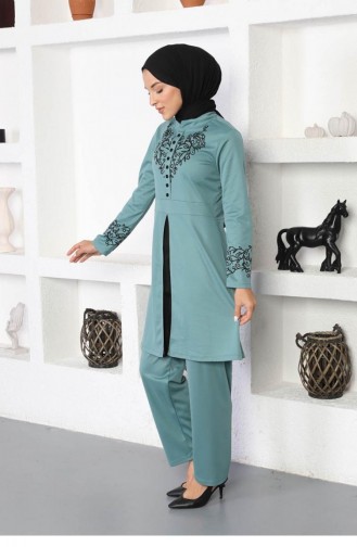 Desenli Tesettür Takım Mint