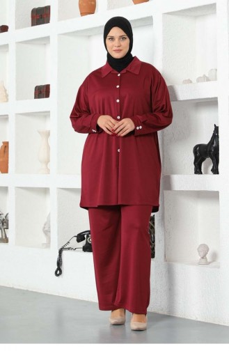 Gömlekli Tesettür Takım Bordo