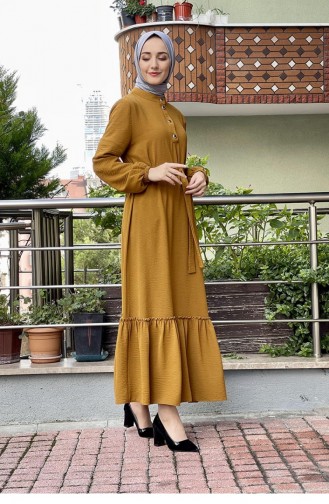 Senf Hijab Kleider 5005BGM.HRD