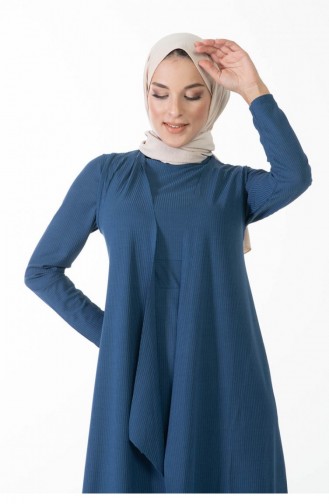 Costume Asymétrique Double Hijab 9020-03 Indigo 9020-03