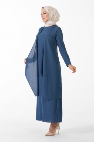 Asymmetric Two Piece Hijab Suit 9020-03 İndigo 9020-03