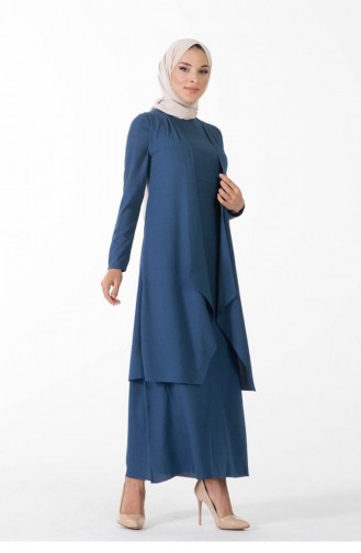 Asymmetrischer Doppel-Hijab-Anzug 9020-03 Indigo 9020-03