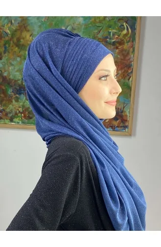 Saray Model Simli Yan Drapeli Şal ARA17ŞAL24-10 Lacivert