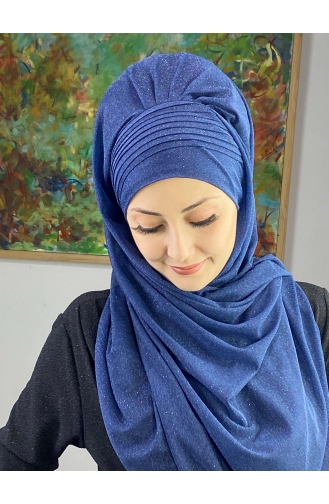 Saray Model Simli Yan Drapeli Şal ARA17ŞAL24-10 Lacivert