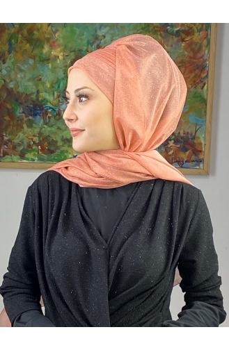 Saray Model Silvery Side Draped Shawl SEARCH17SHAL24-12 Salmon 17ŞAL24-12