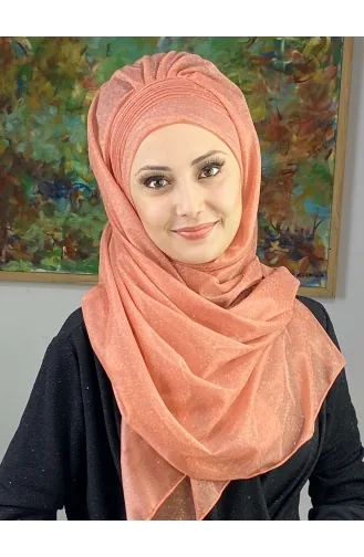 Saray Model Silvery Side Draped Shawl SEARCH17SHAL24-12 Salmon 17ŞAL24-12