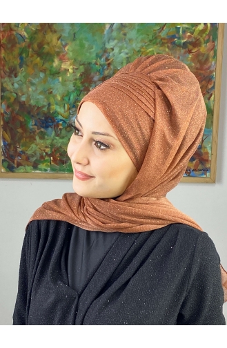 Saray Model Silvery Side Draped Shawl SEARCH17SHAL24-03 Copper Color 17ŞAL24-03
