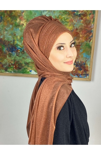 Saray Model Silvery Side Draped Shawl SEARCH17SHAL24-03 Copper Color 17ŞAL24-03