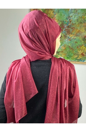 Saray Model Silvery Side Draped Shawl SEARCH17SHAL24-04 Claret Red 17ŞAL24-04