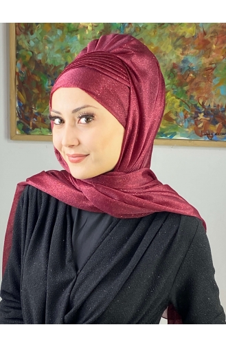 Saray Model Silvery Side Draped Shawl SEARCH17SHAL24-04 Claret Red 17ŞAL24-04