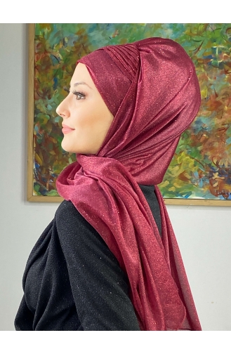 Saray Model Silvery Side Draped Shawl SEARCH17SHAL24-04 Claret Red 17ŞAL24-04