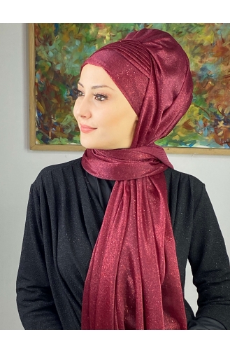 Saray Model Silvery Side Draped Shawl SEARCH17SHAL24-04 Claret Red 17ŞAL24-04