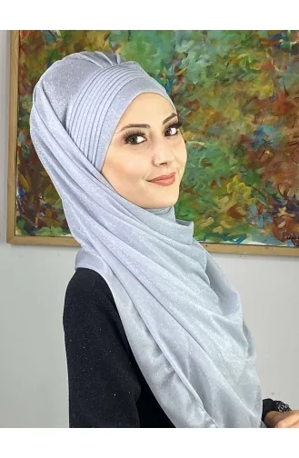 ساراي شال فضي بثنيات جانبية موديل SEARCH17SHAL24-05 لون رمادي فضي 17ŞAL24-05