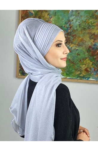 Saray Model Silvery Side Draped Shawl SEARCH17SHAL24-05 Silver Gray 17ŞAL24-05