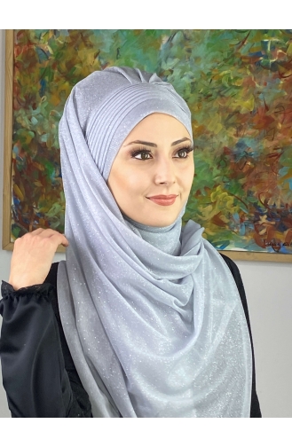 Saray Model Silvery Side Draped Shawl SEARCH17SHAL24-05 Silver Gray 17ŞAL24-05