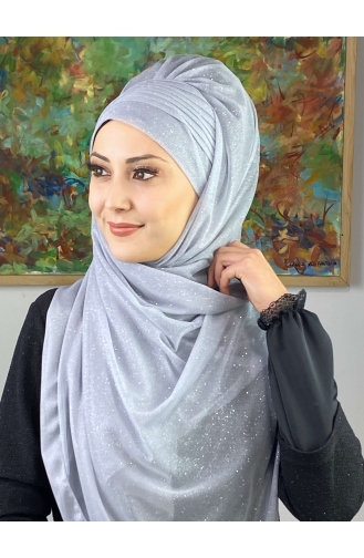 Saray Model Silvery Side Draped Shawl SEARCH17SHAL24-05 Silbergrau 17ŞAL24-05