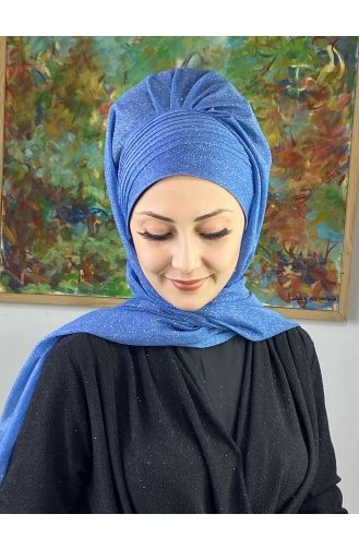 Saray-Schal Silberfarben Seitlich Drapiert SEARCH17SHAL24-06 Blau 17ŞAL24-06