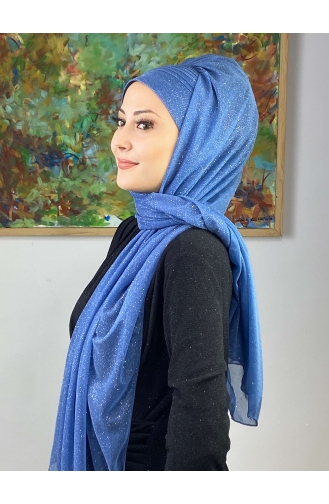 Saray Model Simli Yan Drapeli Şal ARA17ŞAL24-06 Mavi