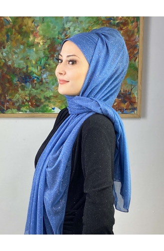 Saray Model Silvery Side Draped Shawl SEARCH17SHAL24-06 Blue 17ŞAL24-06