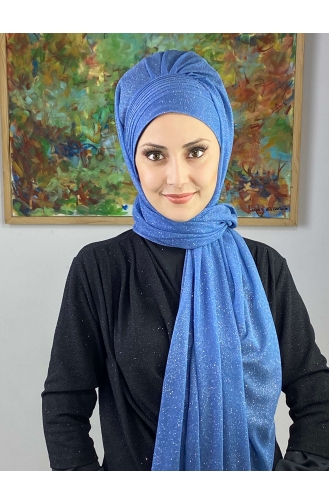 Saray-Schal Silberfarben Seitlich Drapiert SEARCH17SHAL24-06 Blau 17ŞAL24-06