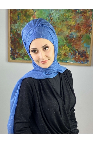 Saray Model Silvery Side Draped Shawl SEARCH17SHAL24-06 Blue 17ŞAL24-06