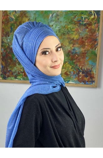 Saray-Schal Silberfarben Seitlich Drapiert SEARCH17SHAL24-06 Blau 17ŞAL24-06