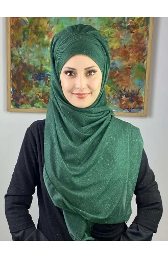 Saray Model Silvery Side Draped Shawl SEARCH17SHAL24-07 Emerald Green 17ŞAL24-07