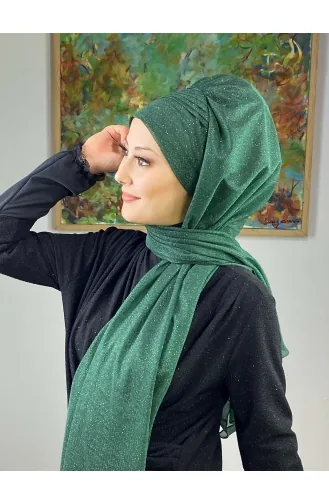 Saray Model Silvery Side Draped Shawl SEARCH17SHAL24-07 Emerald Green 17ŞAL24-07