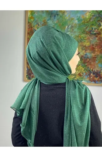Saray Model Silvery Side Draped Shawl SEARCH17SHAL24-07 Emerald Green 17ŞAL24-07