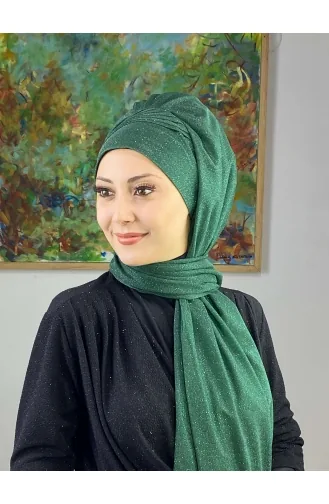 Saray Model Silvery Side Draped Shawl SEARCH17SHAL24-07 Emerald Green 17ŞAL24-07