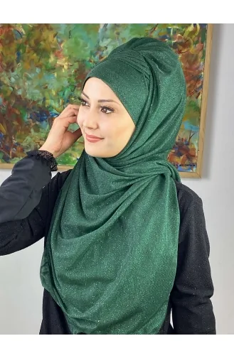 Saray Model Silvery Side Draped Shawl SEARCH17SHAL24-07 Emerald Green 17ŞAL24-07