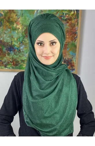 Saray Model Silvery Side Draped Shawl SEARCH17SHAL24-07 Emerald Green 17ŞAL24-07