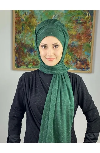 Saray Model Silvery Side Draped Shawl SEARCH17SHAL24-07 Emerald Green 17ŞAL24-07