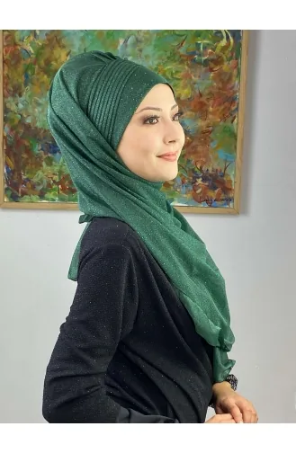 Saray Model Silvery Side Draped Shawl SEARCH17SHAL24-07 Emerald Green 17ŞAL24-07