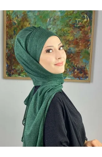 Saray Model Silvery Side Draped Shawl SEARCH17SHAL24-07 Emerald Green 17ŞAL24-07