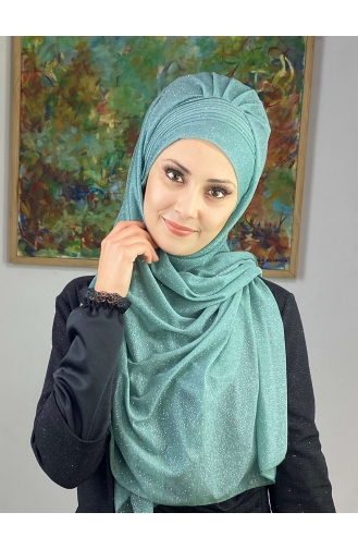 Saray Model Silvery Side Draped Shawl SEARCH17SHAL24-08 Wassergrün 17ŞAL24-08