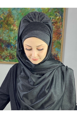 Saray Model Simli Yan Drapeli Şal ARA17ŞAL24-09 Siyah