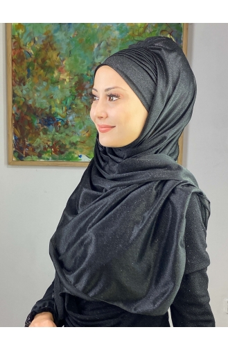 Saray Model Simli Yan Drapeli Şal ARA17ŞAL24-09 Siyah