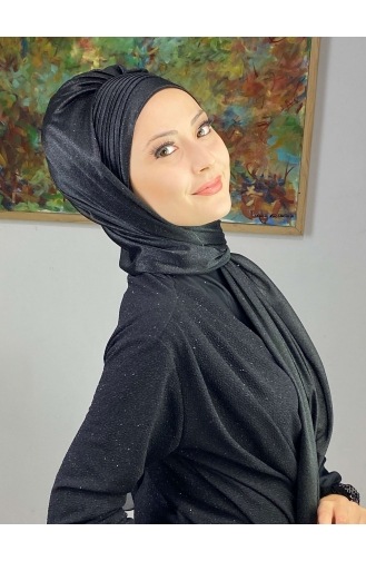 Saray Model Simli Yan Drapeli Şal ARA17ŞAL24-09 Siyah