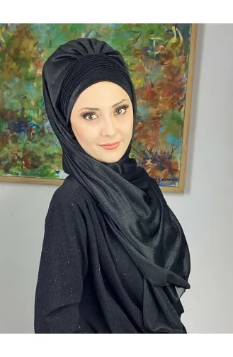 Saray Model Simli Yan Drapeli Şal ARA17ŞAL24-09 Siyah