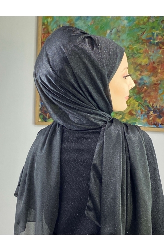 Saray Model Simli Yan Drapeli Şal ARA17ŞAL24-09 Siyah
