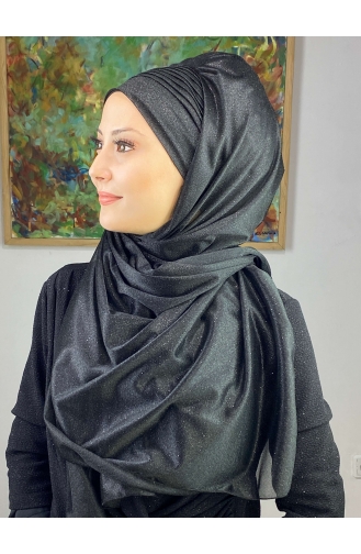 Saray Model Simli Yan Drapeli Şal ARA17ŞAL24-09 Siyah