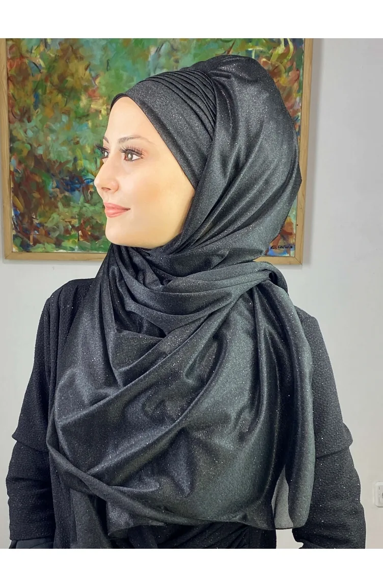 Saray Model Simli Yan Drapeli Şal ARA17ŞAL24-09 Siyah